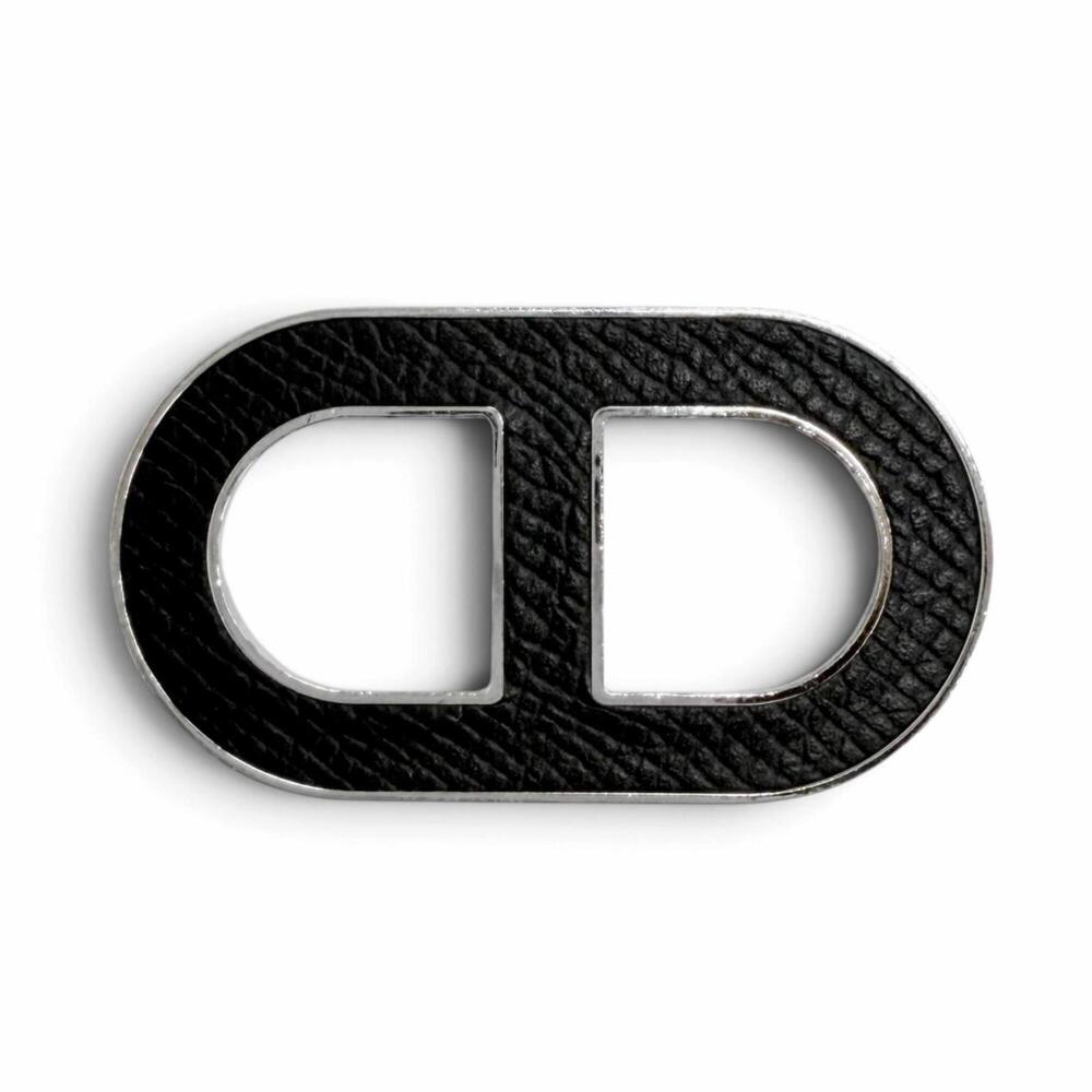 HERMES Silver Leather Brooch